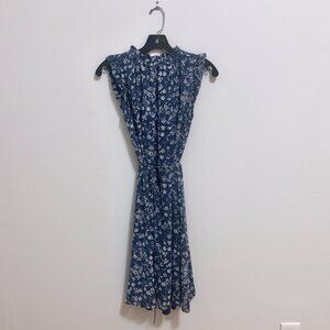 Banana Republic Blue White Floral sheer sleeveless tie waist dress Sz4